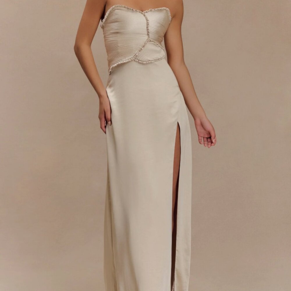 Meshki Larissa Satin Maxi Dress With Ruched Petals - Blush Gold